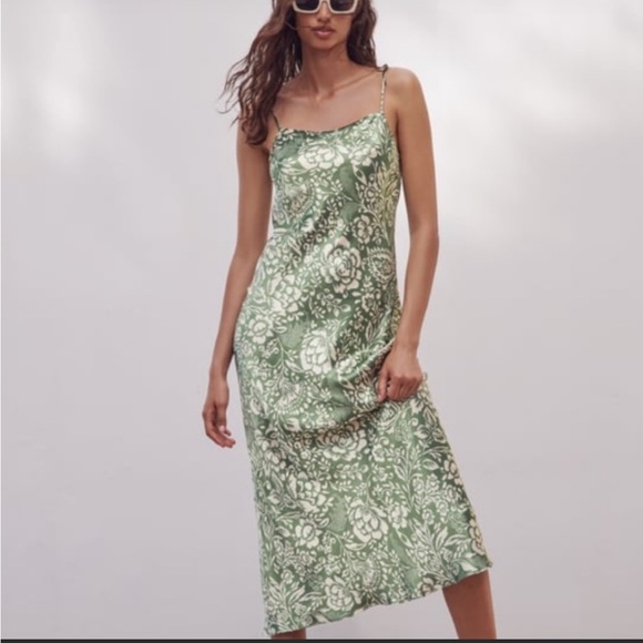 ZARA Green Floral Midi Dress | NWOT - Picture 5 of 14